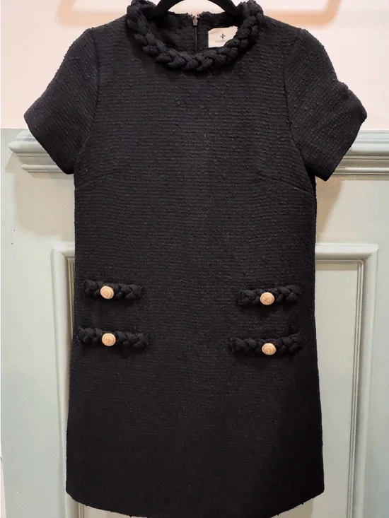 Tuckernuck Jackie Tweed Black Short-Sleeve Mini Shift Dress - Picture 3 of 5